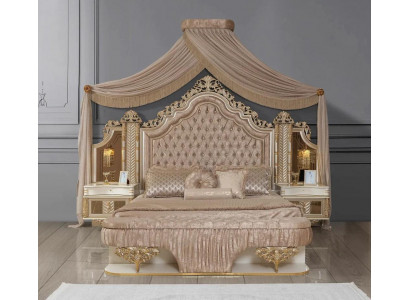 Schlofkummer Set Bett 2x Nattdëscher Design Luxus nei 4tlg Beige