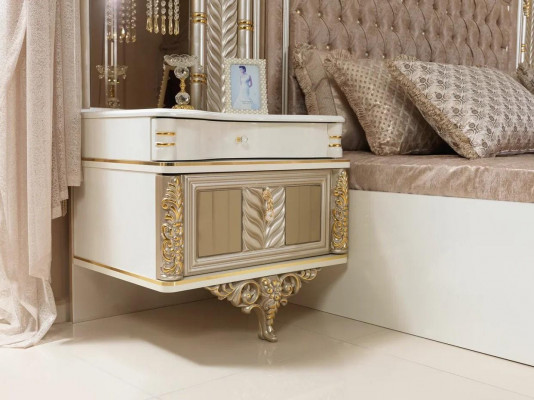 Schlofkummer Set Bett 2x Nattdëscher Design Luxus nei 4tlg Beige