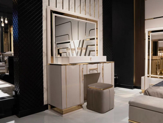 Schlofzëmmer Set Make-up Dësch mat Spigel Stull Design Luxus nei 2tlg