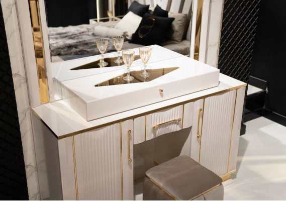 Schlofzëmmer Set Make-up Dësch mat Spigel Stull Design Luxus nei 2tlg