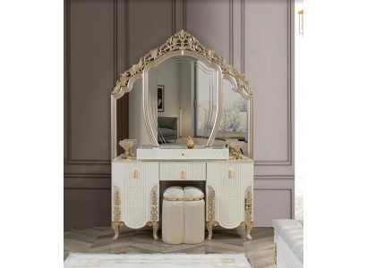 Schlofkummer Set Luxus Make-up-Dësch mat Spigel Hocker Design nei 2tlg