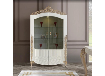 Vitrine Regal nei Wunnzëmmer Design Miwwelen modern Holz/Glas Wäiss