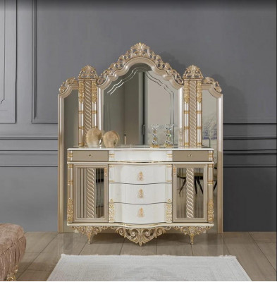 Schlofzëmmer Set Luxus Toilettendësch mat Spigel wäiss Design nei 2 Stéck