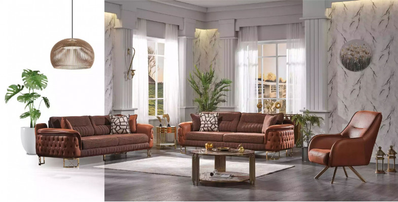 Braun Chesterfield Sofagarnitur 3+3+1 Sëtzer Designer Couchen 3tlg