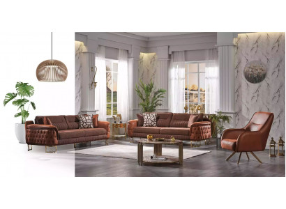 Braun Chesterfield Sofagarnitur 3+3+1 Sëtzer Designer Couchen 3tlg