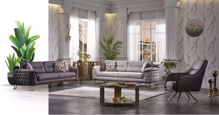 Braun Chesterfield Sofagarnitur 3+3+1 Sëtzer Designer Couchen 3tlg