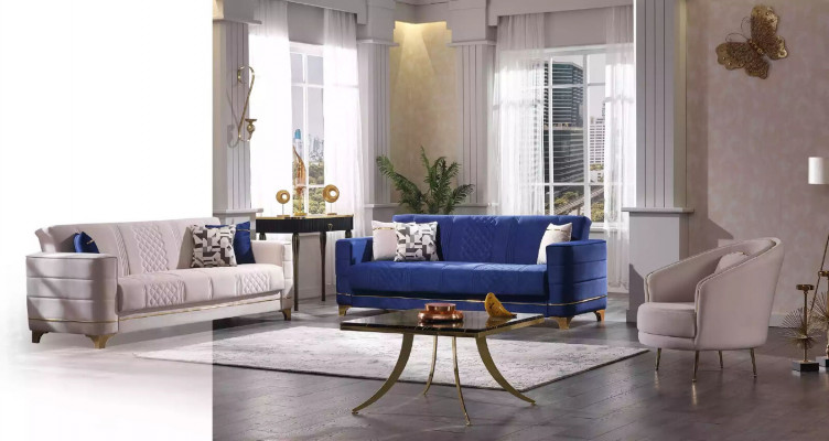 Designer Sofagarnitur 3+3+1 Sëtz Sofa Stoff Garnitur Plooschter Set Modern