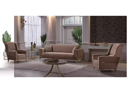 Beige Polster-Sofagarnitur Designer 3+1+1 Sëtzer Canapéë Fauteuil 3tlg Set