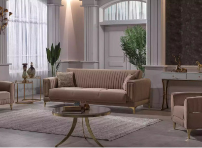 Beige Polster-Sofagarnitur Designer 3+1+1 Sëtzer Canapéë Fauteuil 3tlg Set