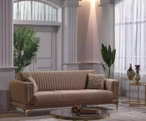 Beige Polster-Sofagarnitur Designer 3+1+1 Sëtzer Canapéë Fauteuil 3tlg Set