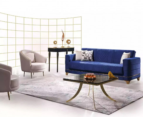 Blo Ensembel vu Gepolsterten Miwwelen 3+1+1 Setzer Sofa Set Fotell Gepolsterte Sofa Garnitur 3 Deeler