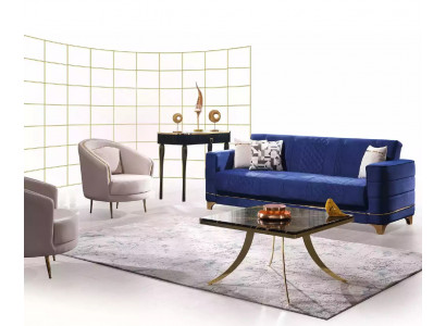 Blo Ensembel vu Gepolsterten Miwwelen 3+1+1 Setzer Sofa Set Fotell Gepolsterte Sofa Garnitur 3 Deeler