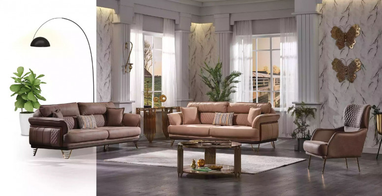 Luxus Crème-dësch Eleganter Fauscht Stull Déi Moudesch Wunnzëmmer Sofaes Drei-Sëtzer Stil