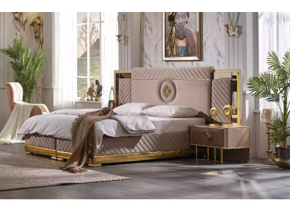 Luxus Bett 2x Nuetsdësch Set Better Nei Duebelbett Schlofzëmmer-Set 3 Deeler