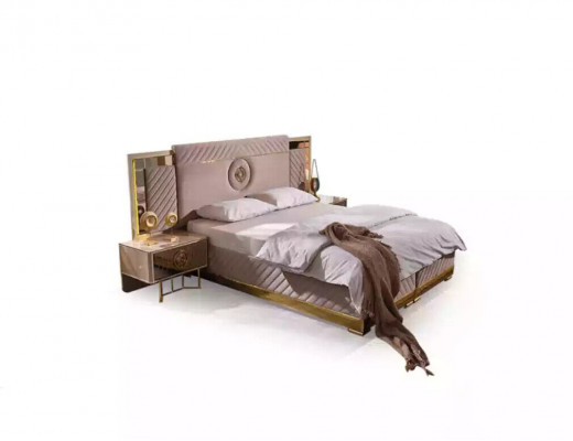 Luxus Bett 2x Nuetsdësch Set Better Nei Duebelbett Schlofzëmmer-Set 3 Deeler