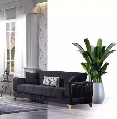 Schwaarzen Dräisëtzer Luxus Couch Wunnzëmmer 3-Sëtzer Polster Couchen Sofa