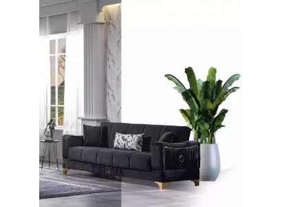 Schwaarzen Dräisëtzer Luxus Couch Wunnzëmmer 3-Sëtzer Polster Couchen Sofa