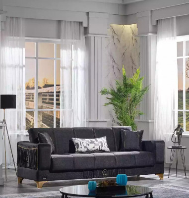 Schwaarzen Dräisëtzer Luxus Couch Wunnzëmmer 3-Sëtzer Polster Couchen Sofa