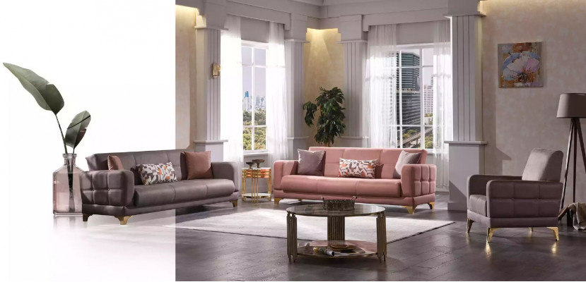 Designer Canapé Rosa 3-Sëtzer Designer Wunnzëmmer Sofa Textil Miwwelen Canapéen