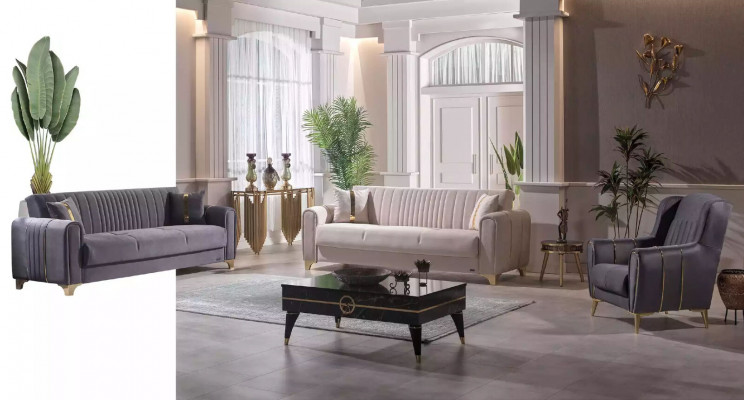 Gräifen Dräiplazsäitert Luxus 3-Plazsäitert Canapé Polstersofa Wunnzëmmer Miwwelen