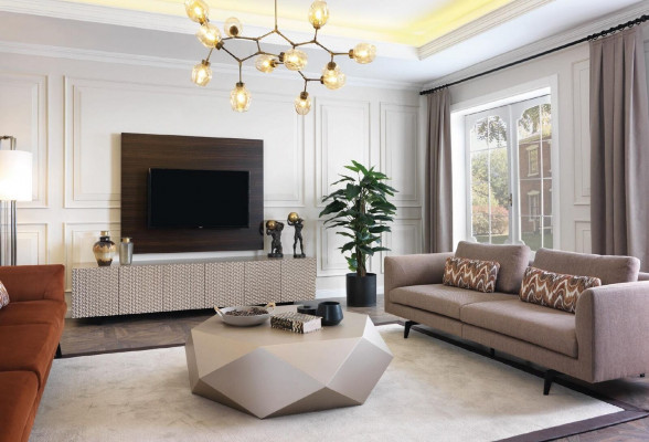 TV Mauer Paneel Verkleedung Holz Luxus rtv Wunnzëmmer Mauer Fernseh Miwwel