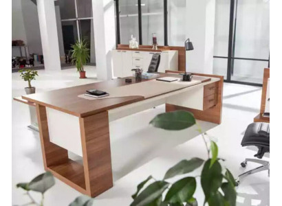 Modernen Schreifdësch Luxus Büro Miwwelen Brong Holz Schief Exklusiv