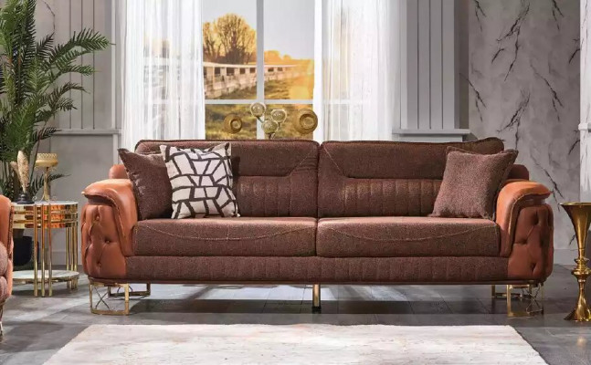 Braune Luxus Chesterfield Sofa 3-Sëtzer Lieder Couch Sofaen Modernen Stil