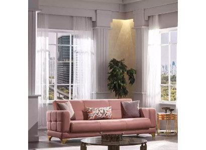 Rosa Drësätz-Sofa: 3-Sëtz Couch, Wunnzëmmer Sëtzméiwele, Designer Sofas