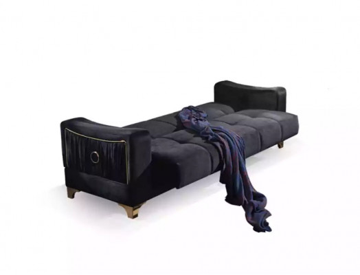 Schwaarzt Canapé Designer 3-Sëtzer Luxus Couch Stoffcanapé Relax Miwwelen Canapéen