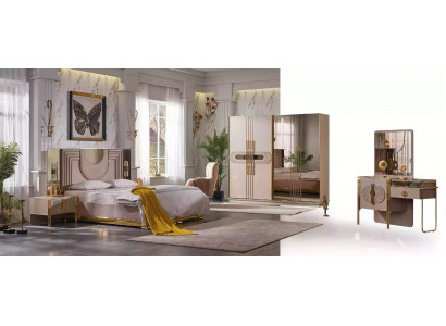 Beige Schlofkummer Set Bett 2x Nuetsdëscher Schafsmier Duschdësch