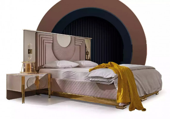 Beige Schlofkummer Set Bett 2x Nuetsdëscher Schafsmier Duschdësch