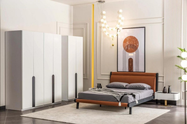 Schlofkummersmiwwelen Duebelbett Bett Nuetsdëscher Orange Schief Set 5stéckeg