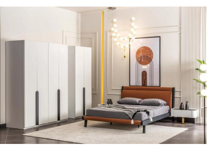Schlofkummersmiwwelen Duebelbett Bett Nuetsdëscher Orange Schief Set 5stéckeg