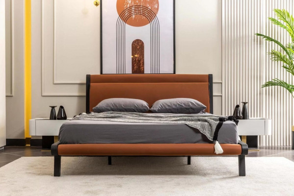 Schlofkummersmiwwelen Duebelbett Bett Nuetsdëscher Orange Schief Set 5stéckeg