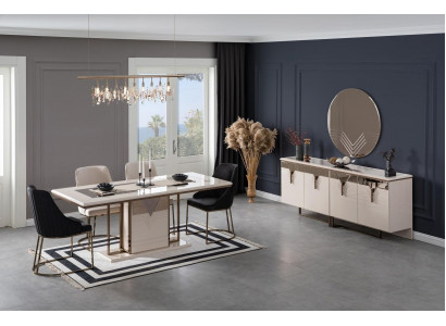 Garnitur Iessgruppe Iesssall Iessdësch Still 9tlg Luxus Wäiss Anrichte