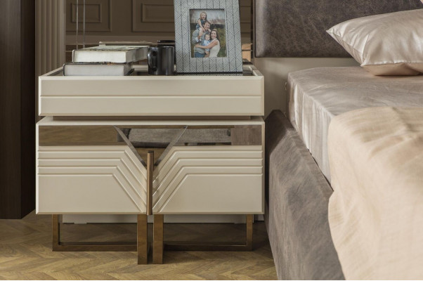 Schlofzëmmer-Garnitur duebel Bett, Bett-Nuechtstëscher 4-Teileg Gri, Schaf