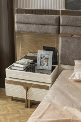 Schlofzëmmer-Garnitur duebel Bett, Bett-Nuechtstëscher 4-Teileg Gri, Schaf