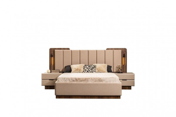 Luxus Duebelbett Garnitur Schlofzëmmer Nuetsdëscher 4 Deeler Beige Schaf