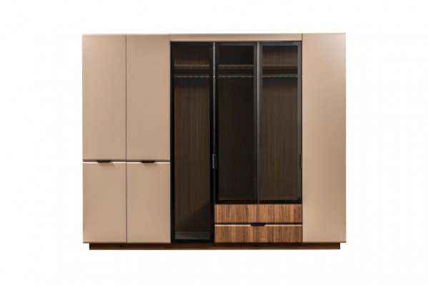 Luxus Duebelbett Garnitur Schlofzëmmer Nuetsdëscher 4 Deeler Beige Schaf