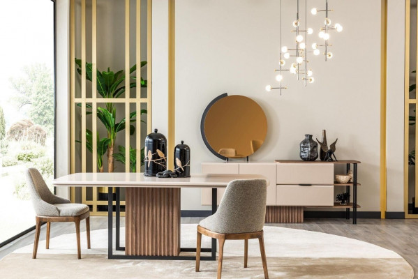 Iesszëmmer Iessgrupp Komplett Iessdësch Stull 9tlg Beige Iesseck Set