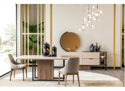 Iesszëmmer Iessgrupp Komplett Iessdësch Stull 9tlg Beige Iesseck Set