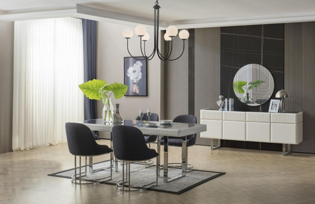 Komplett Iesszëmmer Iessgrupp Iessdësch Still 9tlg Luxus Wäiss Anrichte