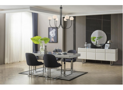 Komplett Iesszëmmer Iessgrupp Iessdësch Still 9tlg Luxus Wäiss Anrichte