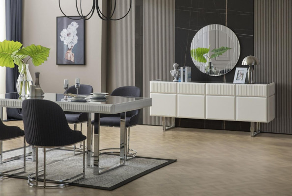 Komplett Iesszëmmer Iessgrupp Iessdësch Still 9tlg Luxus Wäiss Anrichte