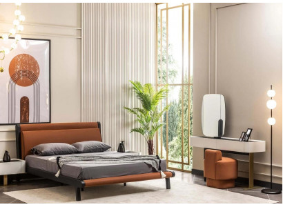 Komplett Schlofzëmmer Duebelbett Bett Nuetsdëscher Orange Konsole 5tlg