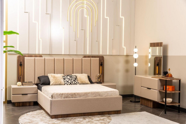 Schlofkummer Garnitur Duebelbett Nuetstiesch Beige Stoff 4tlg Schmink.