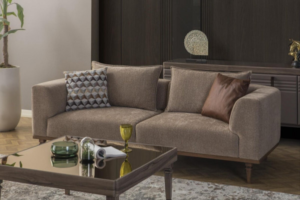 Canapé-Set Dräisëtzer Still Gepolstert Sofa Modern Stoffséi Braun Set