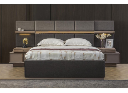Komplett Schlofzëmmer Duebelbett Set 3 Stéck Bett Nuetsdëscher Gro Stoff