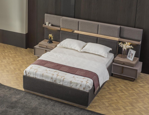 Komplett Schlofzëmmer Duebelbett Set 3 Stéck Bett Nuetsdëscher Gro Stoff