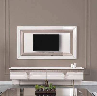 Wunnwand TV Stänner Wandpanel Lowboard RTV Wäiss Holz Sideboard Modern
